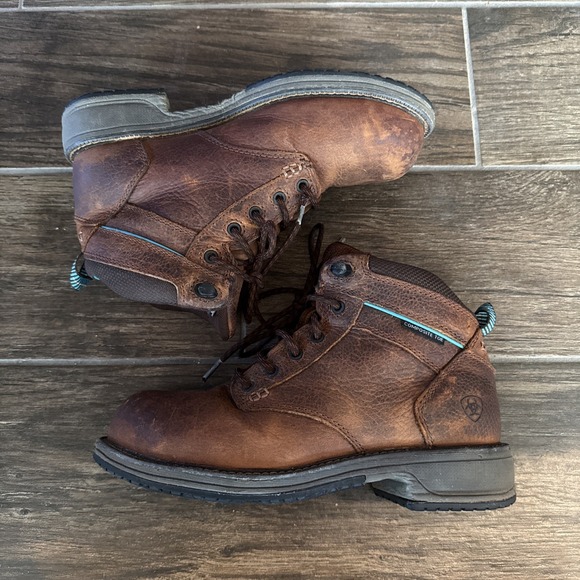 ARIAT Casual Mid Lace Work Boots Womens 7B Brown Leather Composite Toe Cushioned - Picture 1 of 16